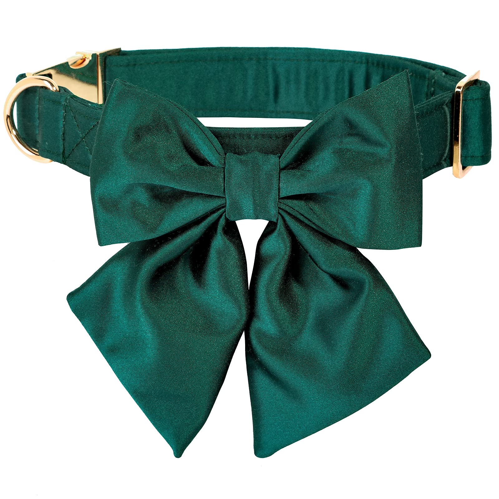 Lionet Paws Silk Dog Collar with Detachable Bow Tie – Fits Neck 13.5–22 Inches, Black Green