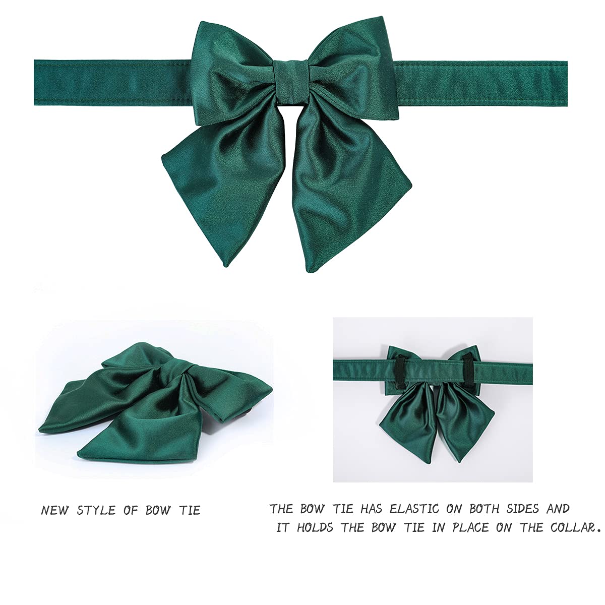 Lionet Paws Silk Dog Collar with Detachable Bow Tie – Fits Neck 13.5–22 Inches, Black Green