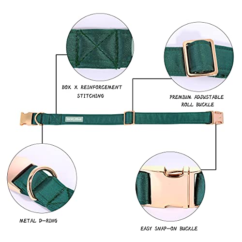 Lionet Paws Silk Dog Collar with Detachable Bow Tie – Fits Neck 13.5–22 Inches, Black Green
