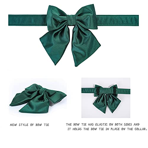 Lionet Paws Silk Dog Collar with Detachable Bow Tie – Fits Neck 13.5–22 Inches, Black Green