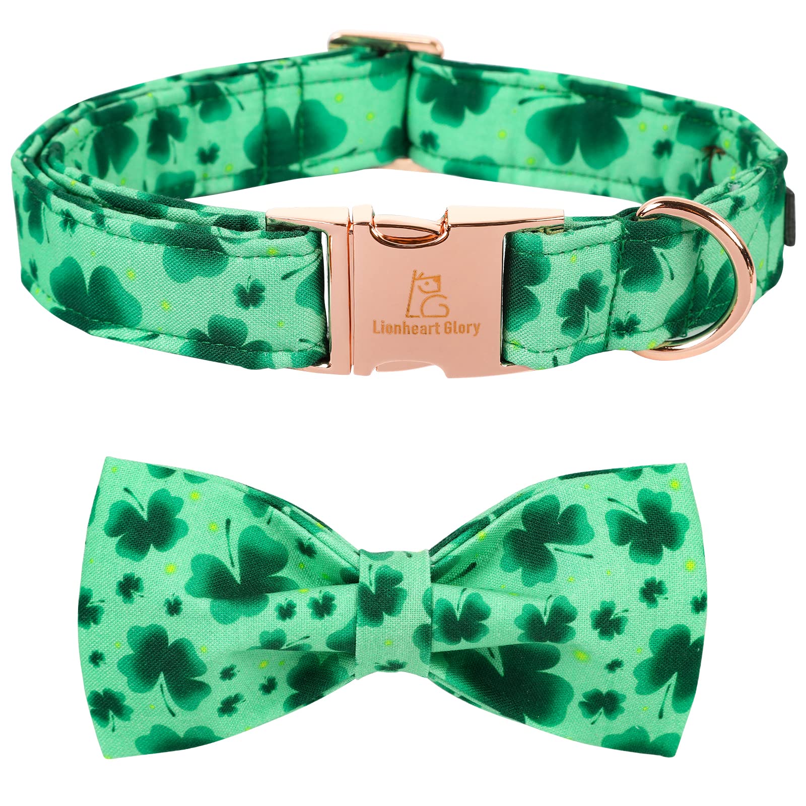 Lionheart glory Clover Dog Collar - Adjustable Cotton Collar with Handmade Bowtie for Medium Dogs