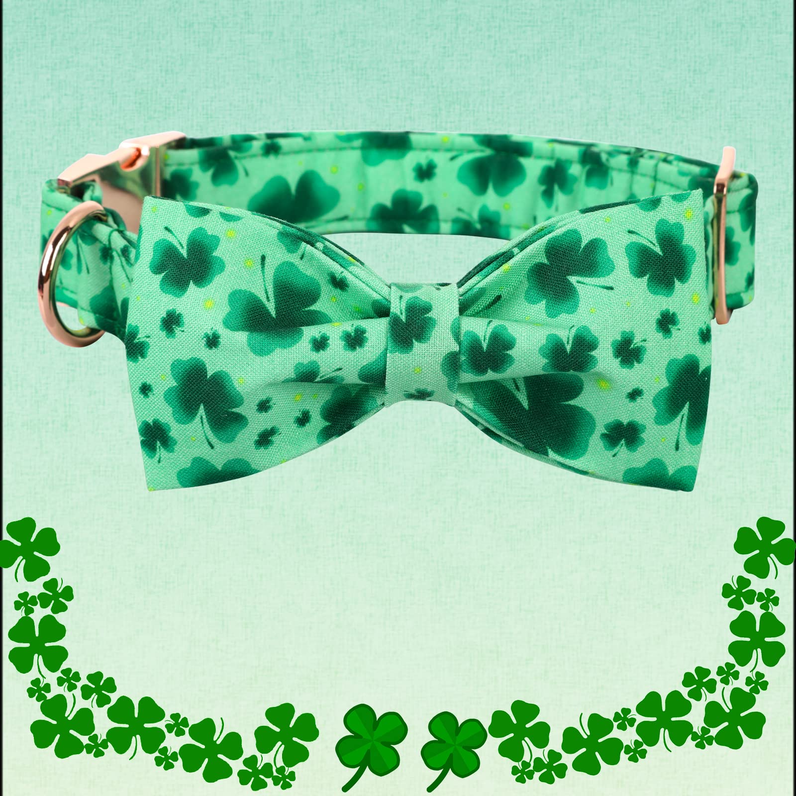 Lionheart glory Clover Dog Collar - Adjustable Cotton Collar with Handmade Bowtie for Medium Dogs