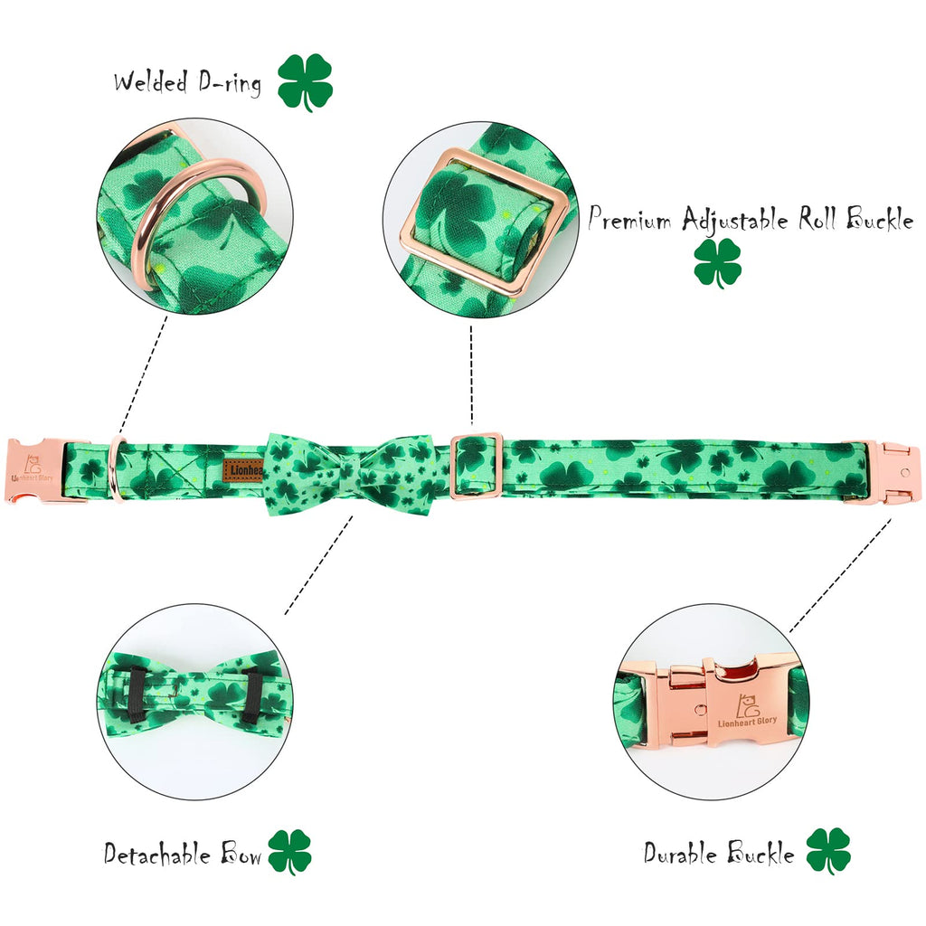 Lionheart glory Clover Dog Collar - Adjustable Cotton Collar with Handmade Bowtie for Medium Dogs