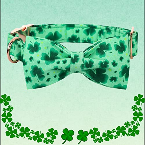 Lionheart glory Clover Dog Collar - Adjustable Cotton Collar with Handmade Bowtie for Medium Dogs