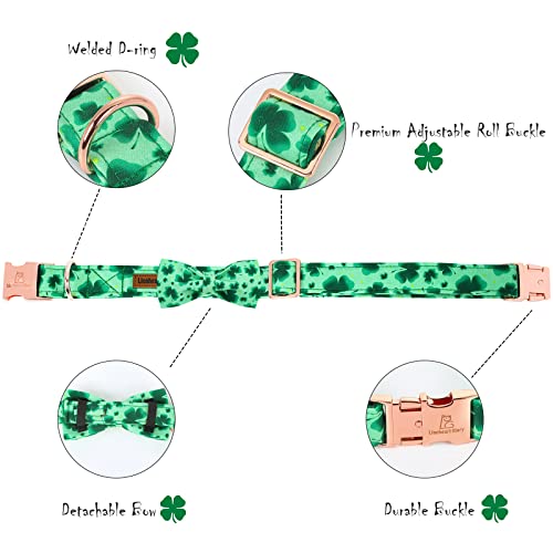Lionheart glory Clover Dog Collar - Adjustable Cotton Collar with Handmade Bowtie for Medium Dogs