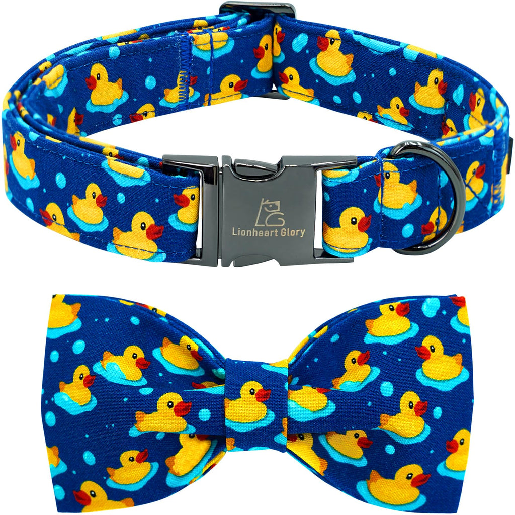 Lionheart glory Ducky Pattern Dog Bow Collar for Small Dogs - Adjustable Cotton Collar with Handmade Bowtie