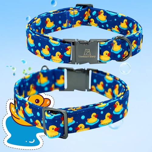 Lionheart glory Ducky Pattern Dog Bow Collar for Small Dogs - Adjustable Cotton Collar with Handmade Bowtie
