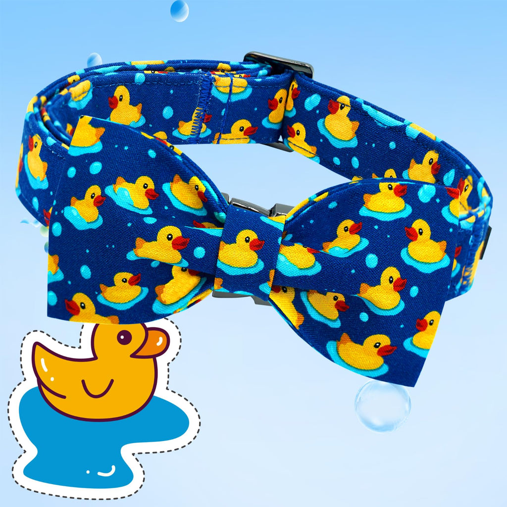 Lionheart glory Ducky Pattern Dog Bow Collar for Small Dogs - Adjustable Cotton Collar with Handmade Bowtie