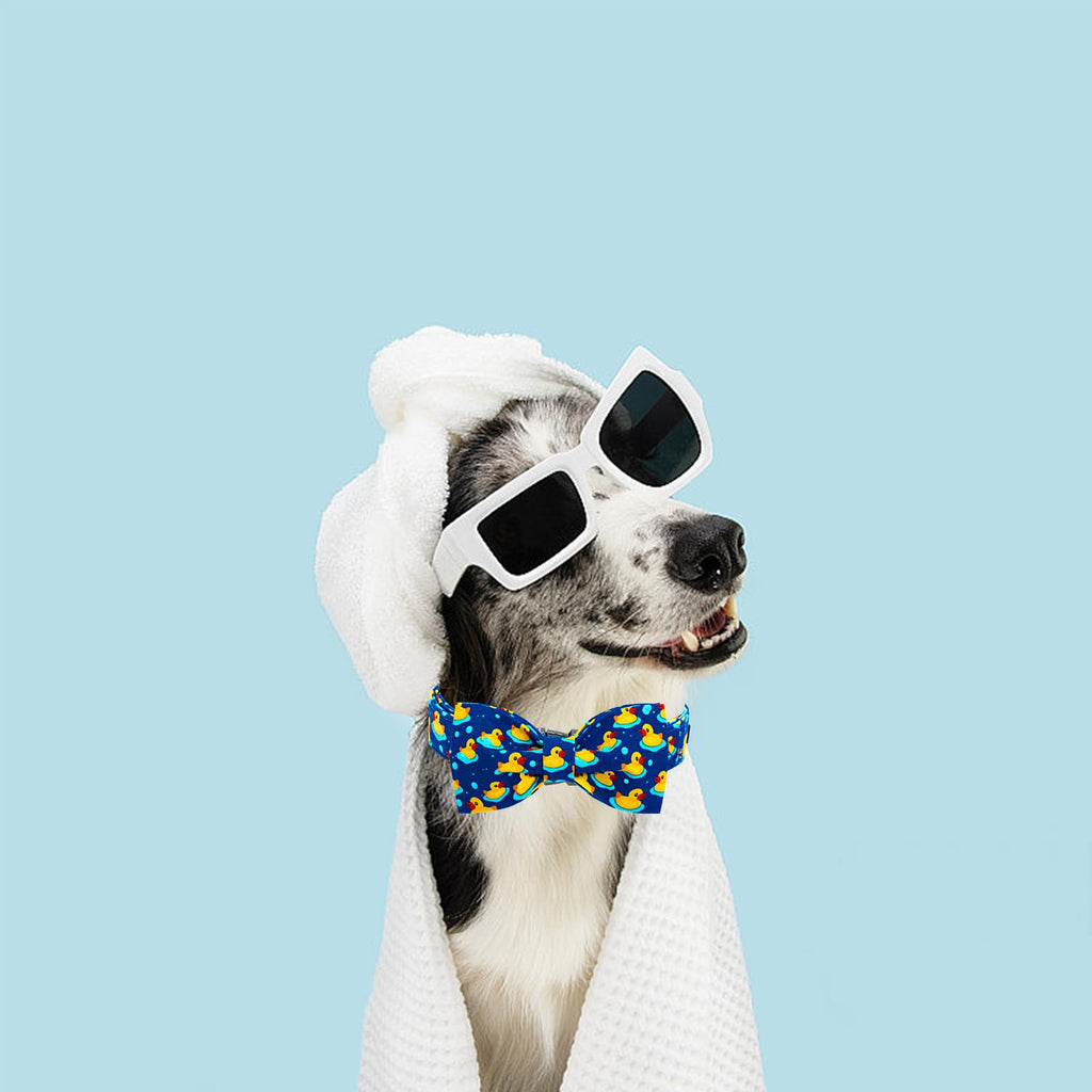 Lionheart glory Ducky Pattern Dog Bow Collar for Small Dogs - Adjustable Cotton Collar with Handmade Bowtie