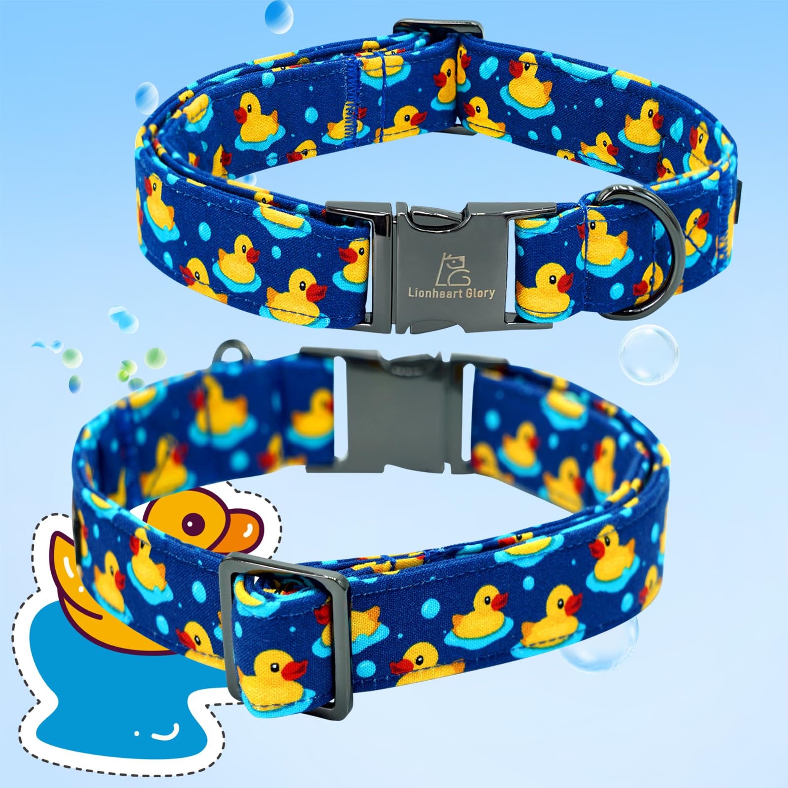 Lionheart glory Ducky Pattern Dog Bow Collar for Small Dogs - Adjustable Cotton Collar with Handmade Bowtie