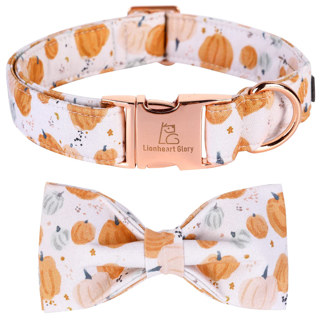 Lionheart glory Halloween Pumpkin Dog Collar with Bowtie – Adjustable Cotton Medium Dog Collar