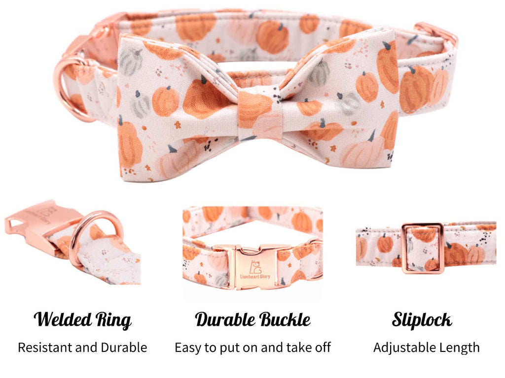 Lionheart glory Halloween Pumpkin Dog Collar with Bowtie – Adjustable Cotton Medium Dog Collar