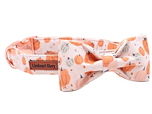 Lionheart glory Halloween Pumpkin Dog Collar with Bowtie – Adjustable Cotton Medium Dog Collar