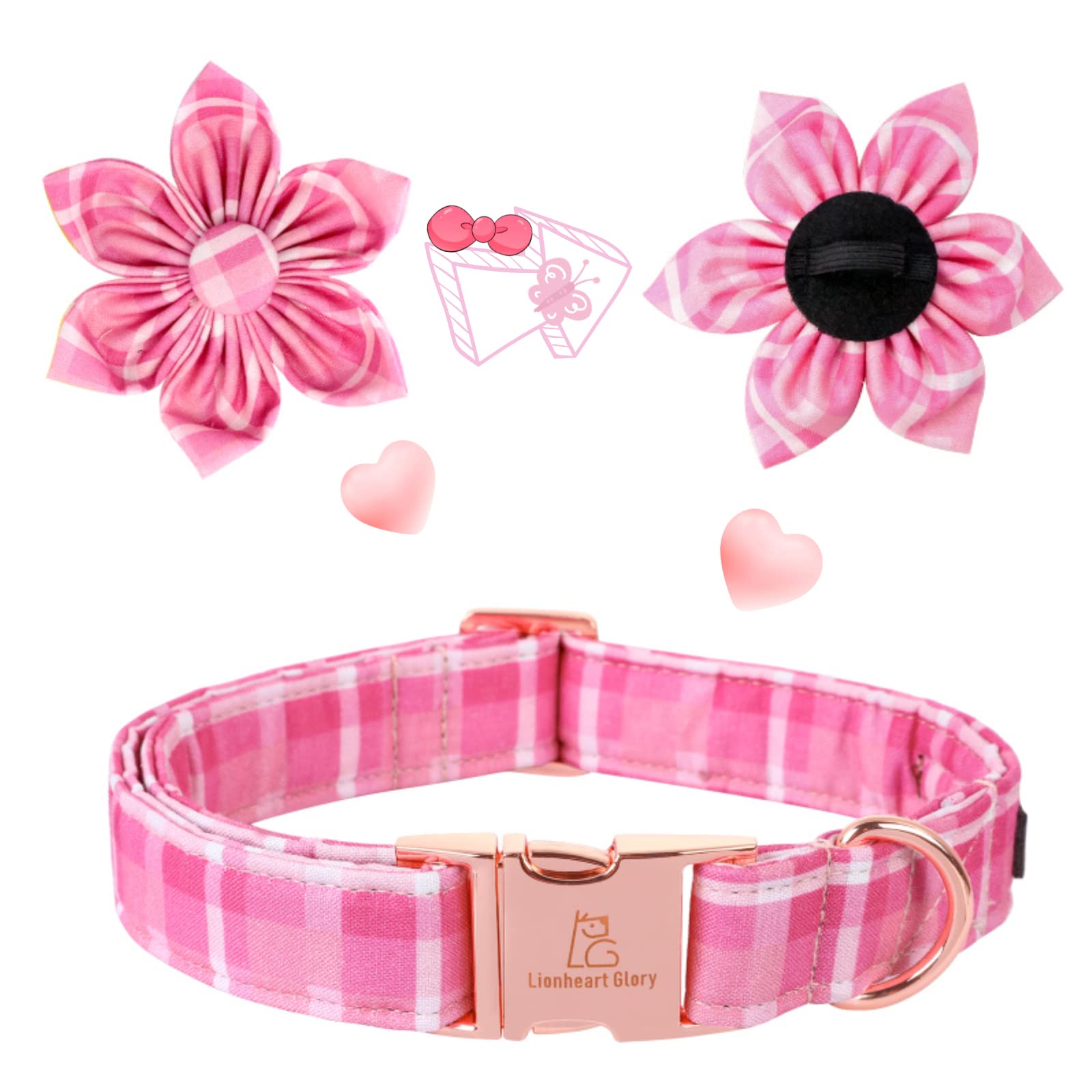 Lionheart Glory Pink Floral Dog Collar with Removable Flower - Adjustable XL for Large Dogs