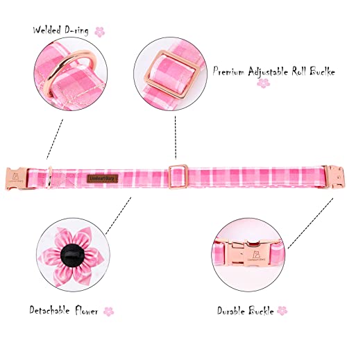 Lionheart Glory Pink Floral Dog Collar with Removable Flower – Soft Cotton Adjustable for Large Dogs