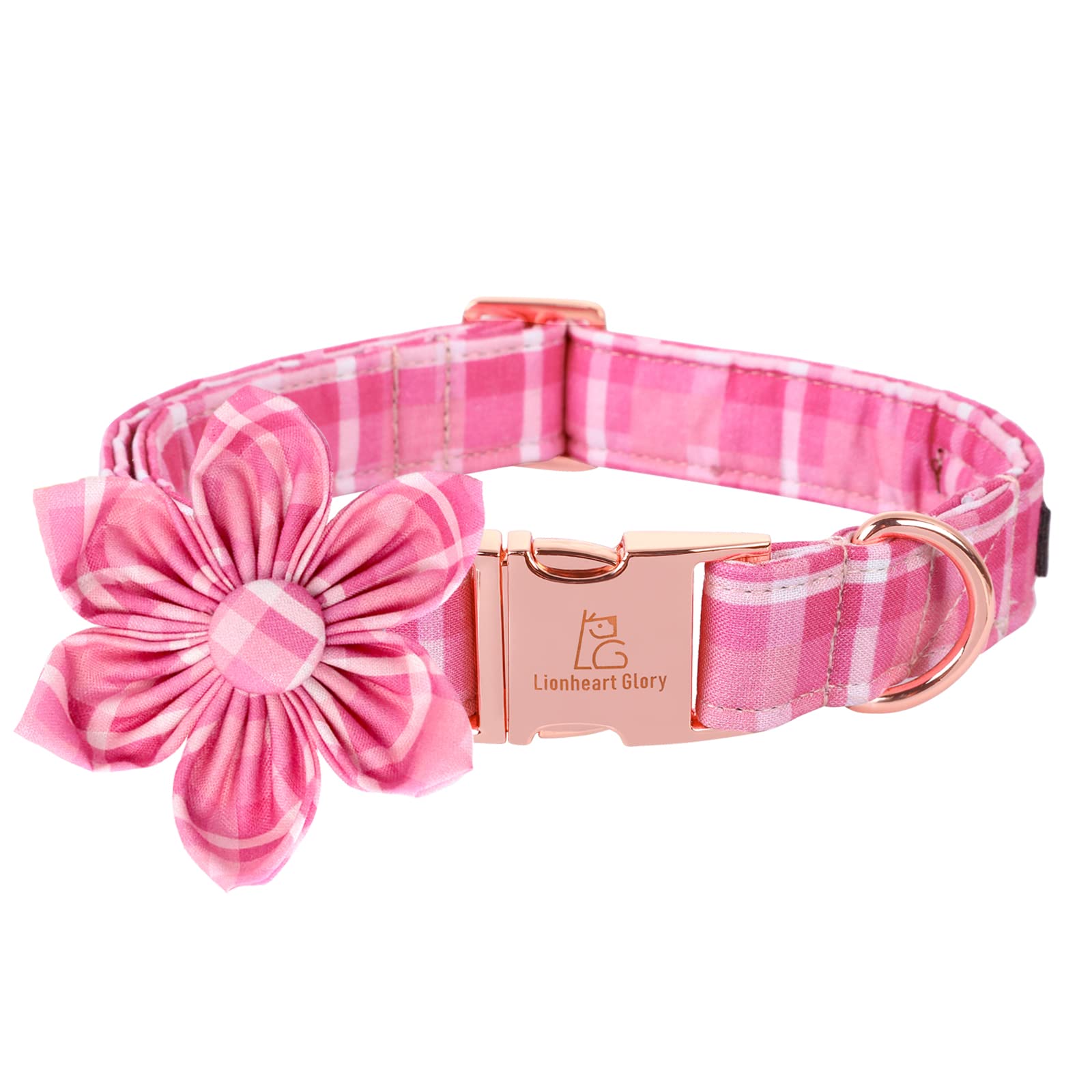 Lionheart Glory Pink Floral Dog Collar with Removable Flower – Soft Cotton Adjustable for Large Dogs
