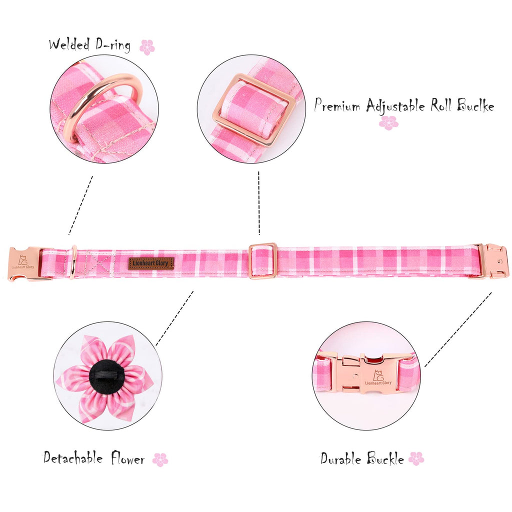 Lionheart Glory Pink Floral Dog Collar with Removable Flower – Soft Cotton Adjustable for Large Dogs