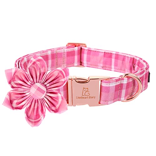Lionheart Glory Pink Floral Dog Collar with Removable Flower – Soft Cotton Adjustable for Large Dogs