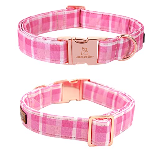 Lionheart glory Pink Plaid Dog Collar with Bowtie for Large Dogs - Adjustable Cotton
