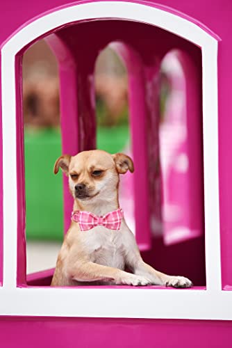 Lionheart glory Pink Plaid Dog Collar with Bowtie for Large Dogs - Adjustable Cotton