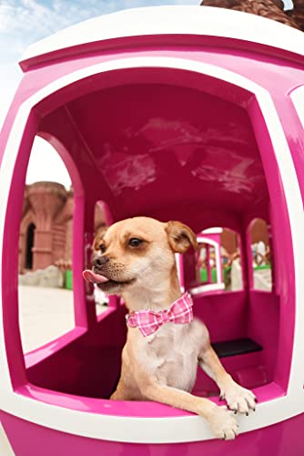 Lionheart glory Pink Plaid Dog Collar with Bowtie for Large Dogs - Adjustable Cotton