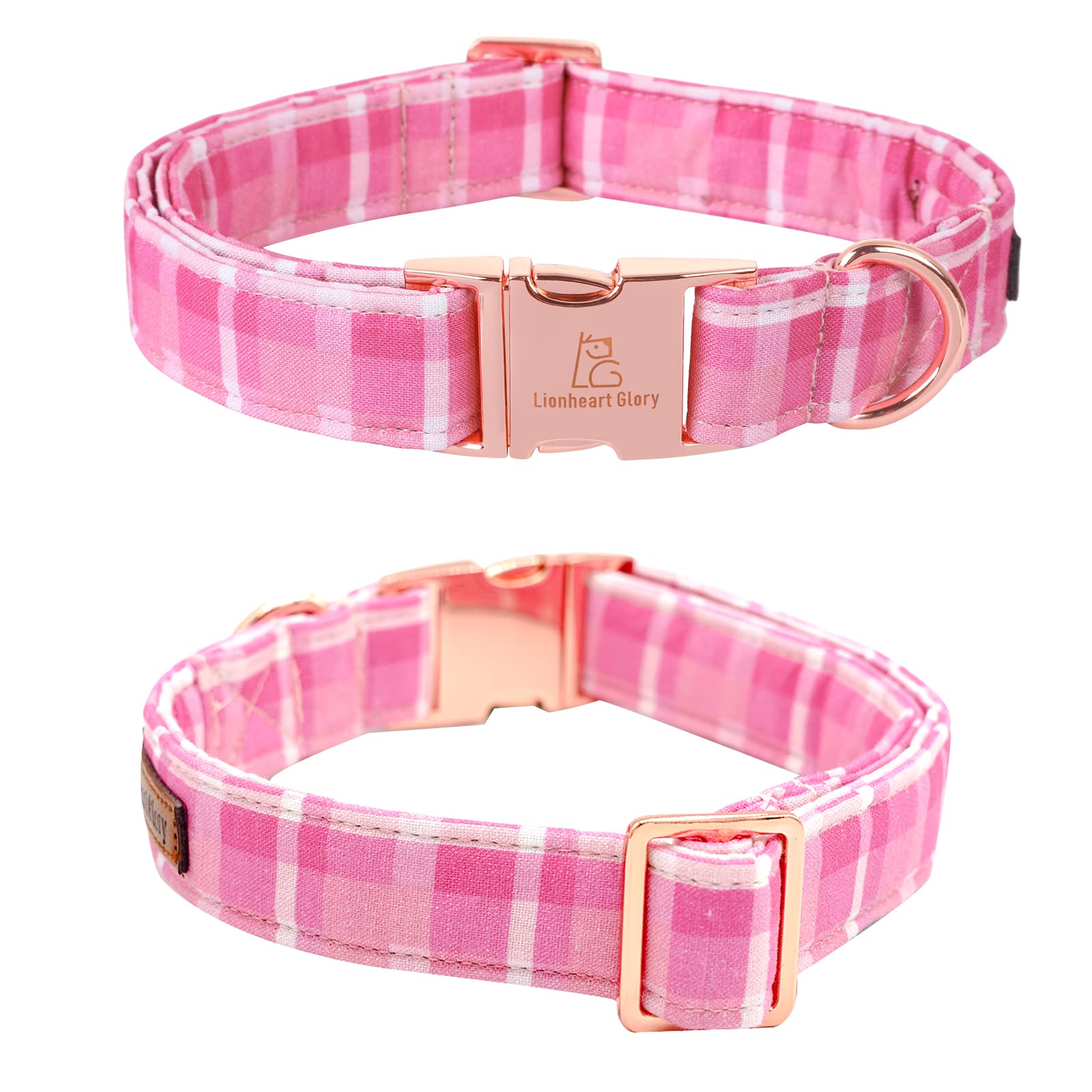 Lionheart glory Pink Plaid Dog Collar with Bowtie for Large Dogs - Adjustable Cotton