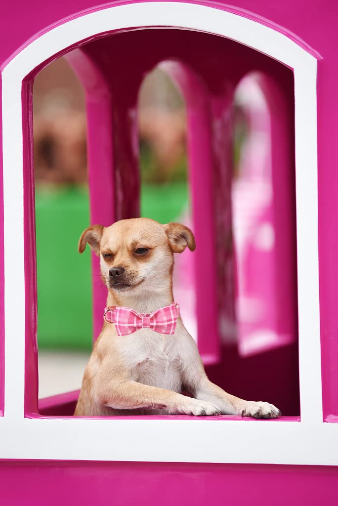 Lionheart glory Pink Plaid Dog Collar with Bowtie for Large Dogs - Adjustable Cotton