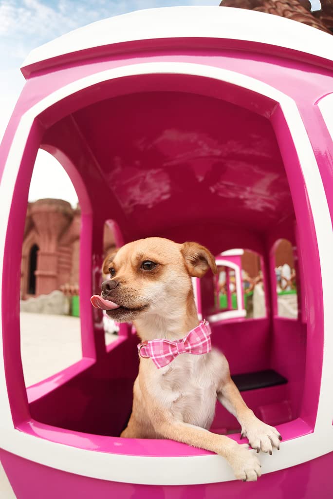 Lionheart glory Pink Plaid Dog Collar with Bowtie for Large Dogs - Adjustable Cotton