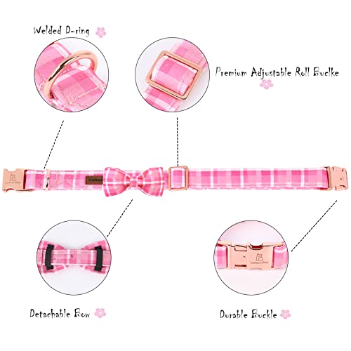 Lionheart glory Pink Plaid Dog Collar with Bowtie for Large Dogs - Adjustable Cotton