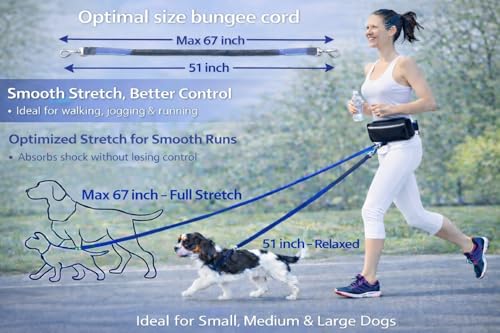 Ljovy Hands-Free Dog Leash with Waist Belt, Zipper Pouch, Reflective Stitching – for Running, Walking, Hiking (Black Teal)