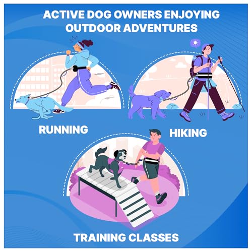 Ljovy Hands-Free Dog Leash with Waist Belt, Zipper Pouch, Reflective Stitching – for Running, Walking, Hiking (Black Teal)