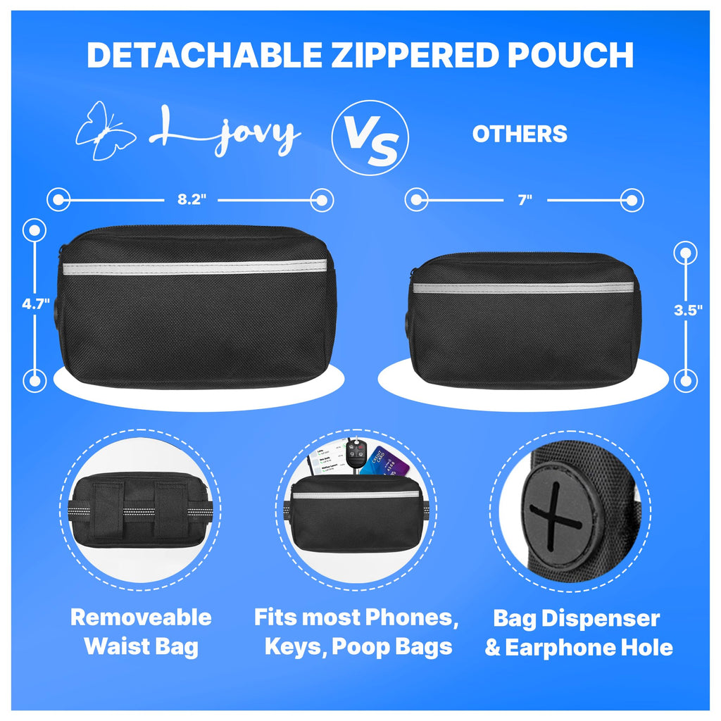 Ljovy Hands-Free Dog Leash with Waist Belt, Zipper Pouch, Reflective Stitching – for Running, Walking, Hiking (Black Teal)
