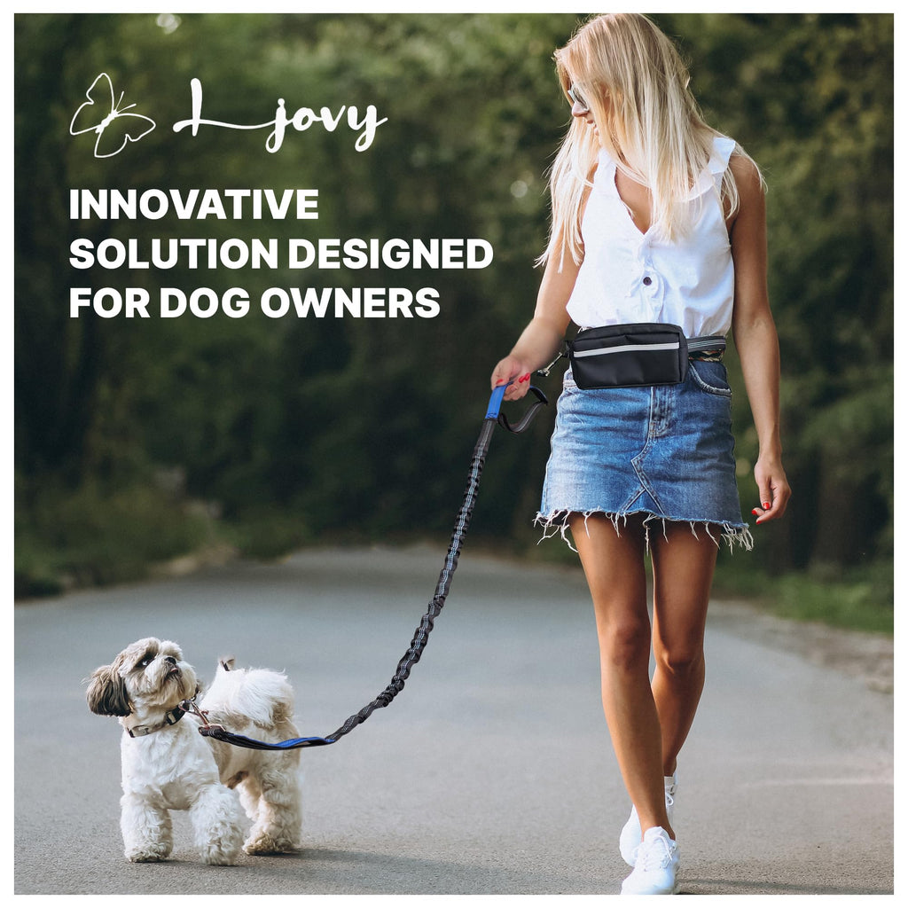 Ljovy Hands-Free Dog Leash with Waist Belt, Zipper Pouch, Reflective Stitching – for Running, Walking, Hiking (Black Teal)
