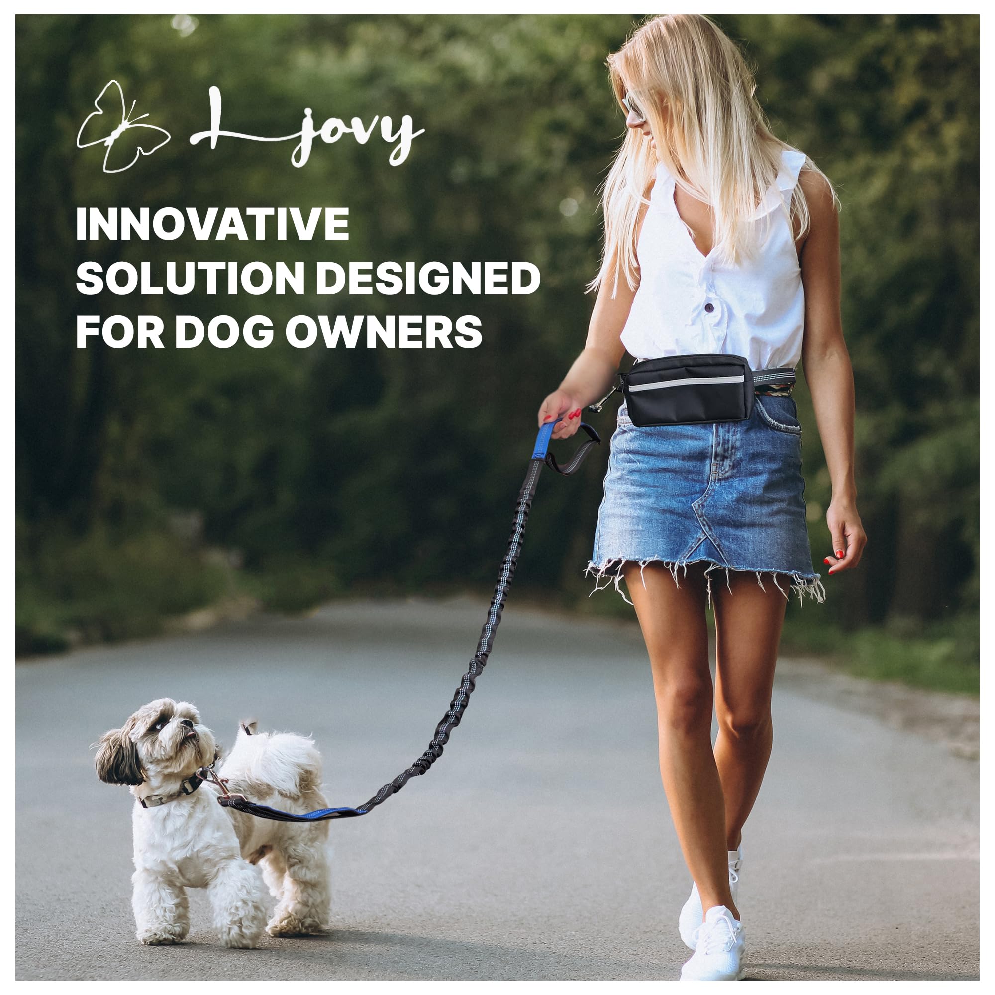 Ljovy Hands-Free Dog Leash with Waist Belt, Zipper Pouch, Reflective Stitching – for Running, Walking, Hiking (Black Teal)