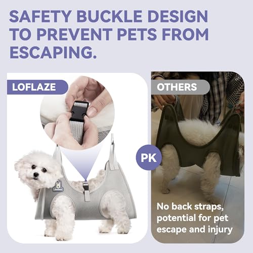 Loflaze Dog Grooming Hammock Harness for Pets with Nail Clipper - Grey XS