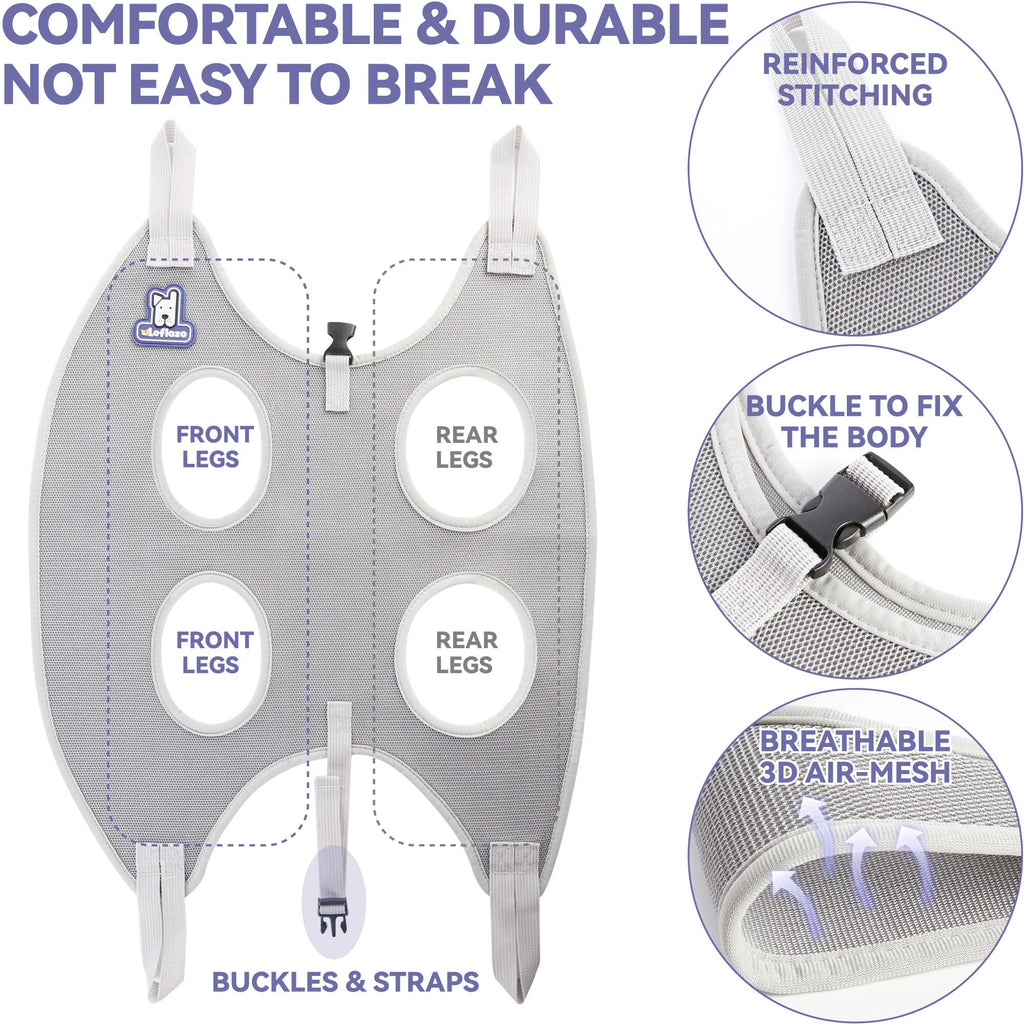 Loflaze Dog Grooming Hammock Harness for Pets with Nail Clipper - Grey XS