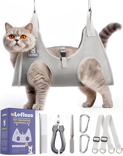 Loflaze Dog Grooming Hammock Harness for Pets with Nail Clipper - Grey XS