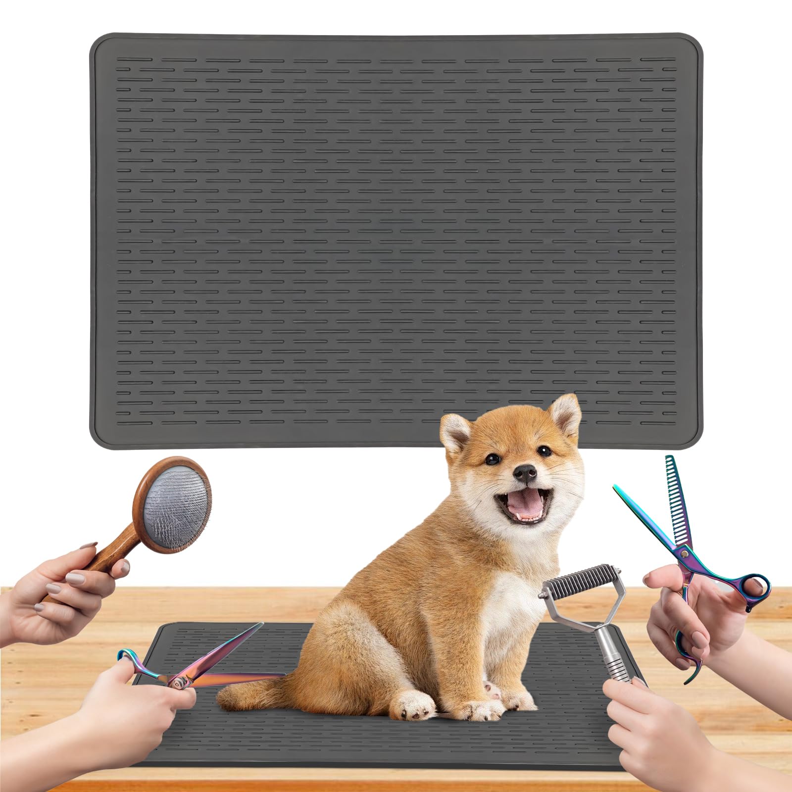 Lonepetu Non-Slip Dog Grooming Table Mat – 28 x 19.7 Inch Silicone Pad for Grooming, Feeding, and Bathing (Black)