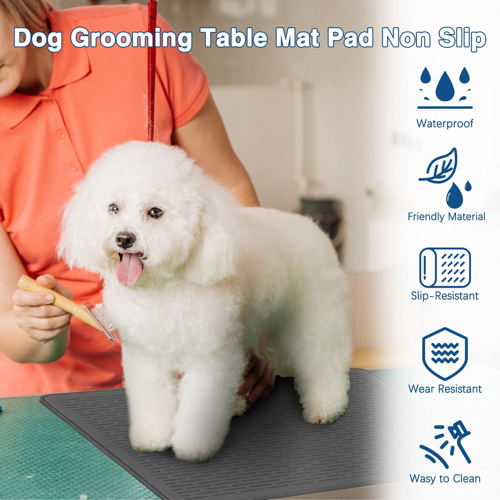 Lonepetu Non-Slip Dog Grooming Table Mat – 28 x 19.7 Inch Silicone Pad for Grooming, Feeding, and Bathing (Black)