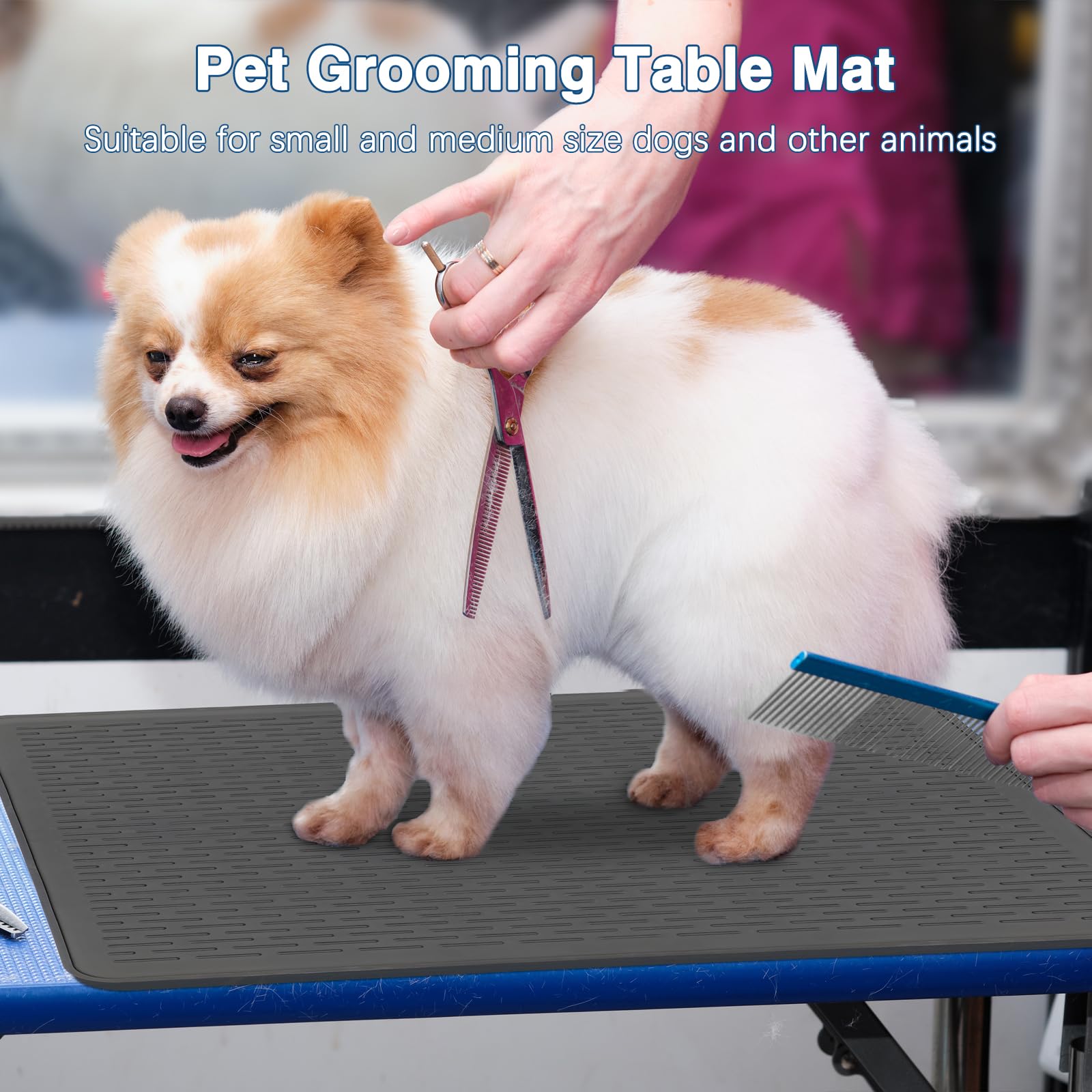 Lonepetu Non-Slip Dog Grooming Table Mat – 28 x 19.7 Inch Silicone Pad for Grooming, Feeding, and Bathing (Black)
