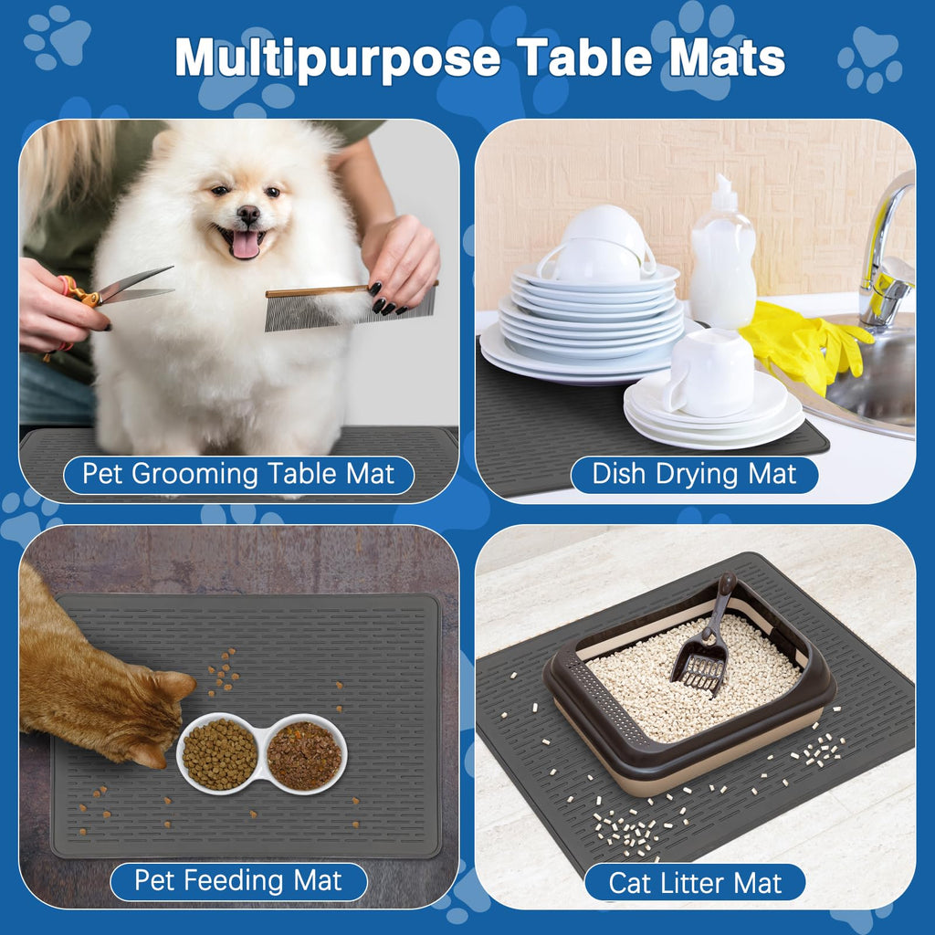 Lonepetu Non-Slip Dog Grooming Table Mat – 28 x 19.7 Inch Silicone Pad for Grooming, Feeding, and Bathing (Black)