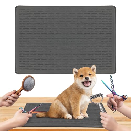 Lonepetu Non-Slip Dog Grooming Table Mat – 28 x 19.7 Inch Silicone Pad for Grooming, Feeding, and Bathing (Black)