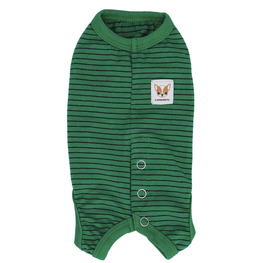LOPHIPETS Green Stripe Dog Shirt Pajamas for Tiny Female Puppies (XS, 1.2-2.2 lbs)