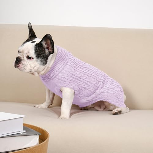 Lorehelina Dog Sweater 2 Pack for Medium Dogs, Size L - Pink & Purple Cable Knit Turtleneck, Machine Washable