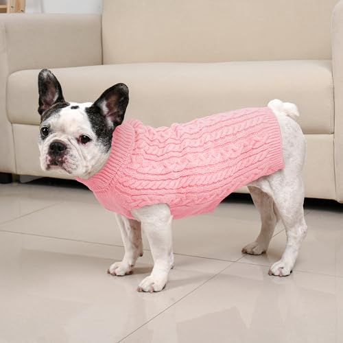 Lorehelina Dog Sweater 2 Pack for Medium Dogs, Size L - Pink & Purple Cable Knit Turtleneck, Machine Washable