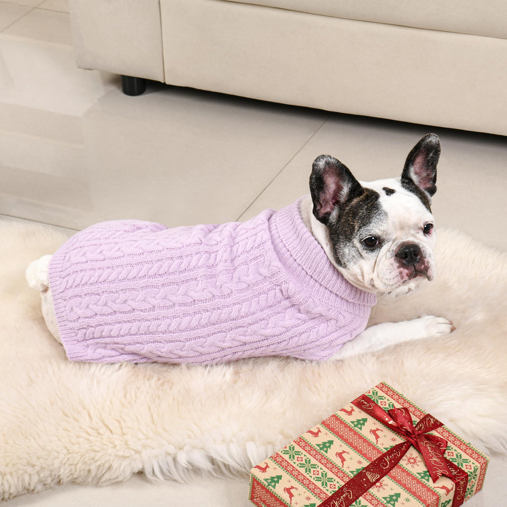 Lorehelina Dog Sweater 2 Pack for Medium Dogs, Size L - Pink & Purple Cable Knit Turtleneck, Machine Washable