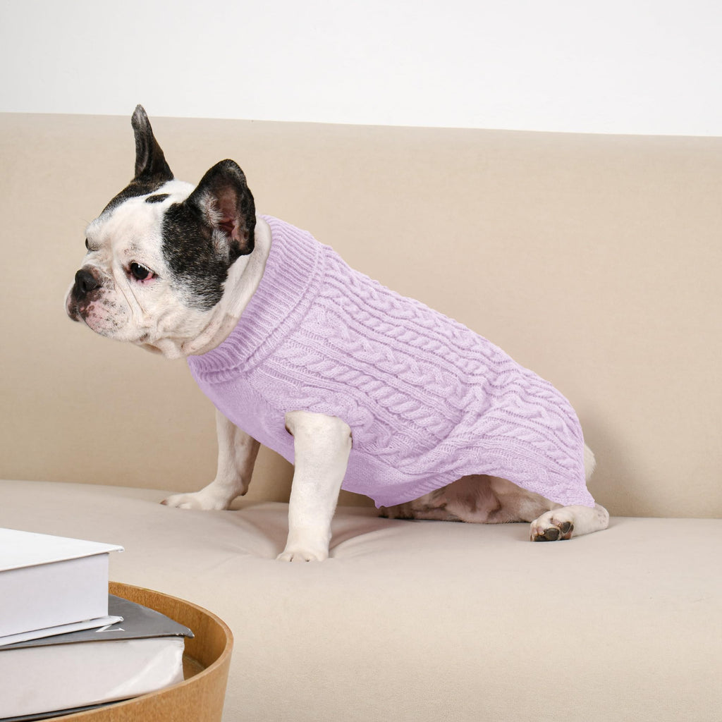 Lorehelina Dog Sweater 2 Pack for Medium Dogs, Size L - Pink & Purple Cable Knit Turtleneck, Machine Washable