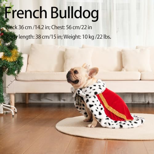 Lovelyshop Pet Cloak for Small Dogs & Cats – Faux Fur King/Queen Halloween Costume (Medium/Oversize) – 18" Neck