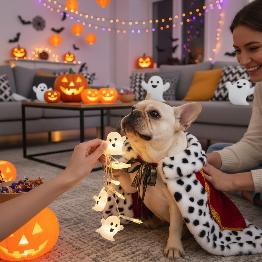 Lovelyshop Pet Cloak for Small Dogs & Cats – Faux Fur King/Queen Halloween Costume (Medium/Oversize) – 18" Neck