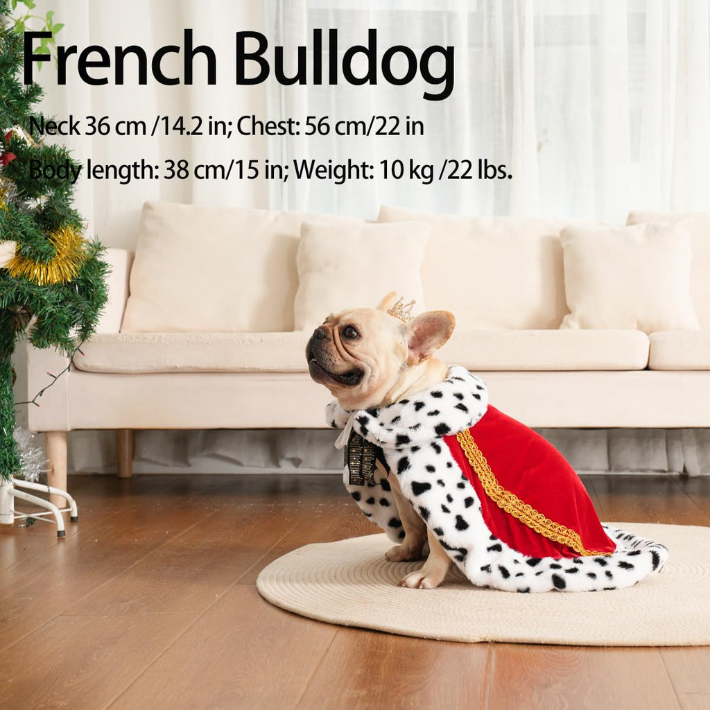 Lovelyshop Pet Cloak for Small Dogs & Cats – Faux Fur King/Queen Halloween Costume (Medium/Oversize) – 18" Neck